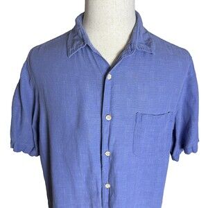 Margaritaville Men's Button Down Silk Linen Shirt, Sz XL, Dusty Blue Relaxed Fit